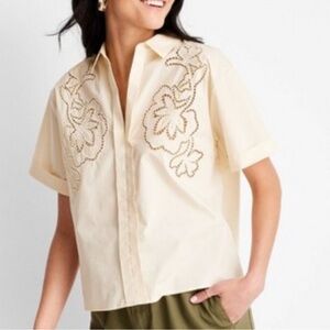 Future Collective x Jenny K Lopez Cream Embroidered Short Sleeve Blouse